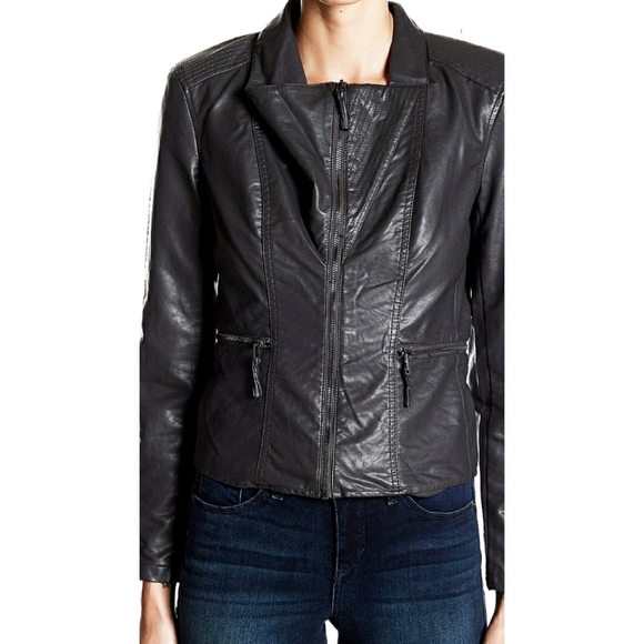 Charcoal Faux Leather Fitted Moto Jacket BlankNYC - Picture 2 of 5